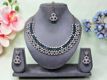 Green color yellow gold plating festive wear designer necklace set 1