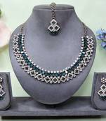 Green color yellow gold plating festive wear designer necklace set