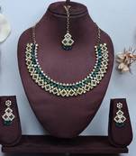 Green color yellow gold plating festive wear designer necklace set