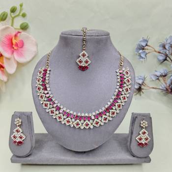 Pink color yellow gold plating festive wear designer necklace set 1