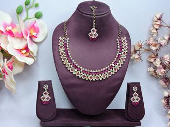 Pink color yellow gold plating festive wear designer necklace set 1