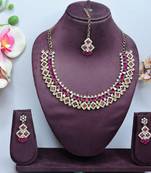 Pink color yellow gold plating festive wear designer necklace set