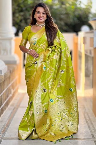 light_lime ethnic motifs woven design zari banarasi saree
