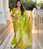 light_lime ethnic motifs woven design zari banarasi saree