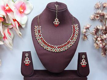 Red color yellow gold plating festive wear designer necklace set 1