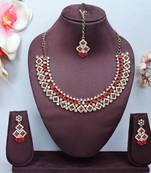 Red color yellow gold plating festive wear designer necklace set