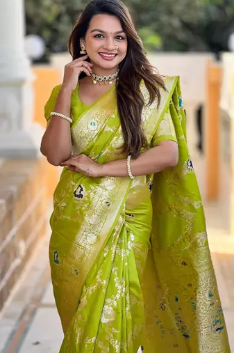 light_lime ethnic motifs woven design zari banarasi saree