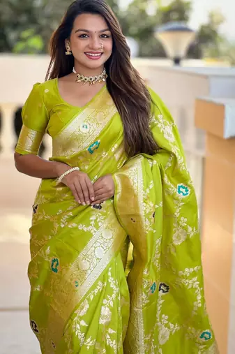 light_lime ethnic motifs woven design zari banarasi saree