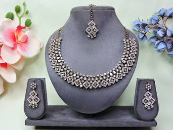 White color yellow gold plating festive wear designer necklace set 1