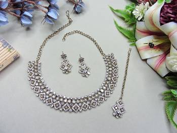 White color yellow gold plating festive wear designer necklace set 2