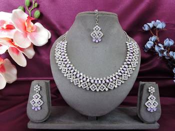 Purple color rhodium plating festive wear designer necklace set 1