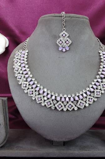 Purple color rhodium plating festive wear designer necklace set