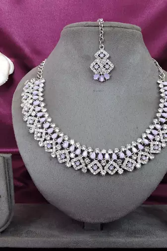 Purple color rhodium plating festive wear designer necklace set