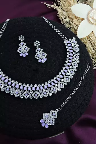 Purple color rhodium plating festive wear designer necklace set