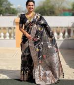 black woven design zari silk blend banarasi saree