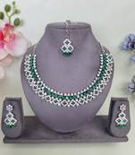 Green color rhodium plating festive wear designer necklace set