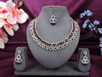Maroon color rhodium plating festive wear designer necklace set 1
