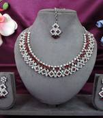 Maroon color rhodium plating festive wear designer necklace set