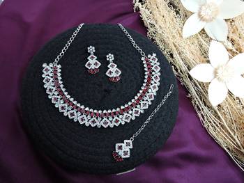 Maroon color rhodium plating festive wear designer necklace set 2