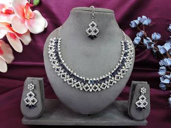 Blue color rhodium plating festive wear designer necklace set 1
