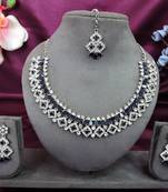 Blue color rhodium plating festive wear designer necklace set