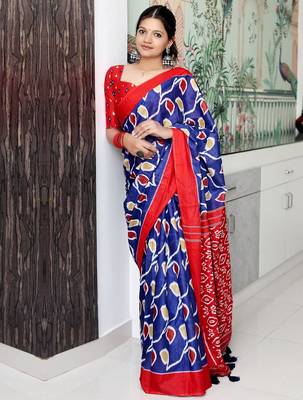 navy_blue floral ikat saree 1
