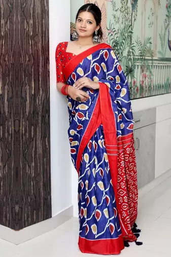 navy_blue floral ikat saree