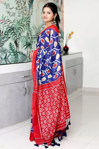 navy_blue floral ikat saree