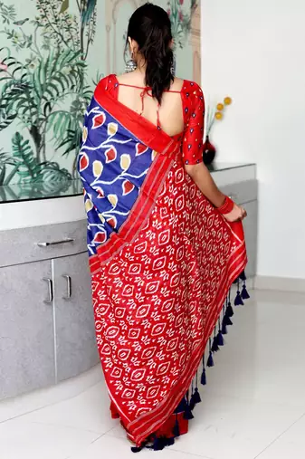 navy_blue floral ikat saree
