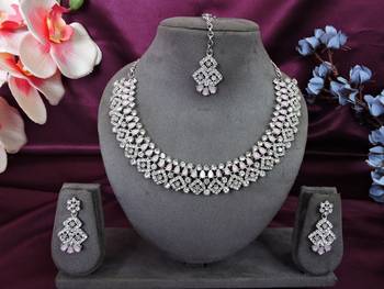 Pink color rhodium plating festive wear designer necklace set 1