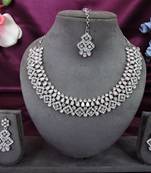 Pink color rhodium plating festive wear designer necklace set