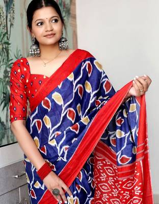 navy_blue floral ikat saree 4
