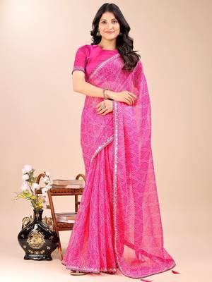 pink bandhani gotta patti pure chiffon bandhani saree 1