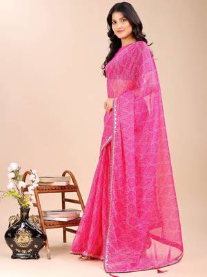 pink bandhani gotta patti pure chiffon bandhani saree 2