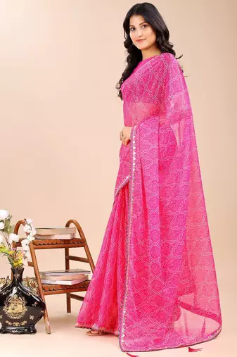 pink bandhani gotta patti pure chiffon bandhani saree
