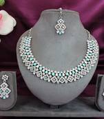 Green color rhodium plating festive wear designer necklace set
