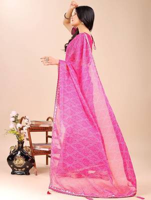 pink bandhani gotta patti pure chiffon bandhani saree 3