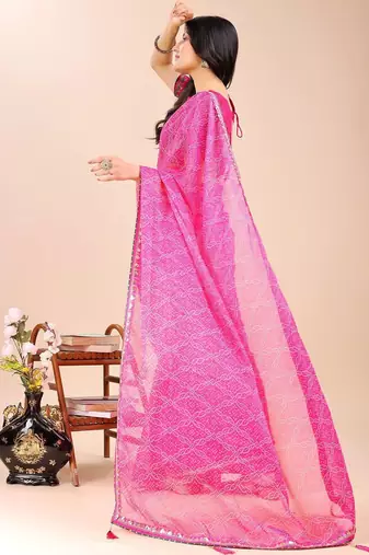 pink bandhani gotta patti pure chiffon bandhani saree