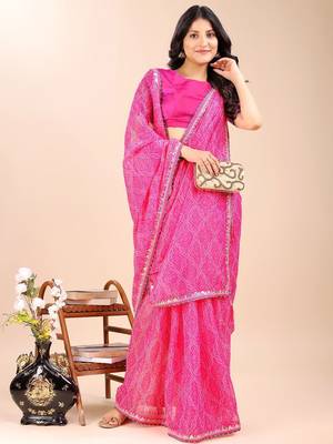 pink bandhani gotta patti pure chiffon bandhani saree 4