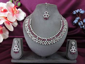 Purple color rhodium plating festive wear designer necklace set 1