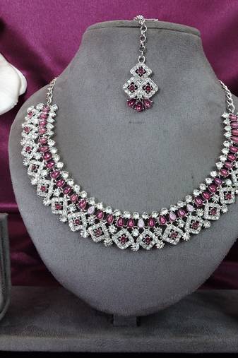 Purple color rhodium plating festive wear designer necklace set