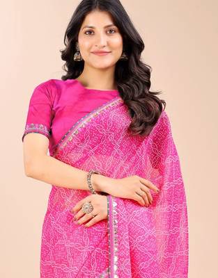 pink bandhani gotta patti pure chiffon bandhani saree 5