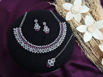 Purple color rhodium plating festive wear designer necklace set 2