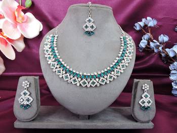 Green color rhodium plating festive wear designer necklace set 1