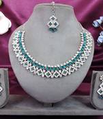 Green color rhodium plating festive wear designer necklace set