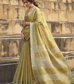 mustard women zari saree with unstitched blouse piece