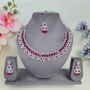 Pink color rhodium plating festive wear designer necklace set 1