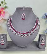 Pink color rhodium plating festive wear designer necklace set