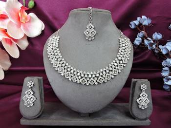 White color rhodium plating festive wear designer necklace set 1