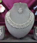 White color rhodium plating festive wear designer necklace set